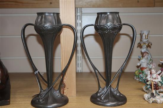 Archibald Knox for Liberty & Co., a pair of Tudric pewter vases, no. 029 H.25cm